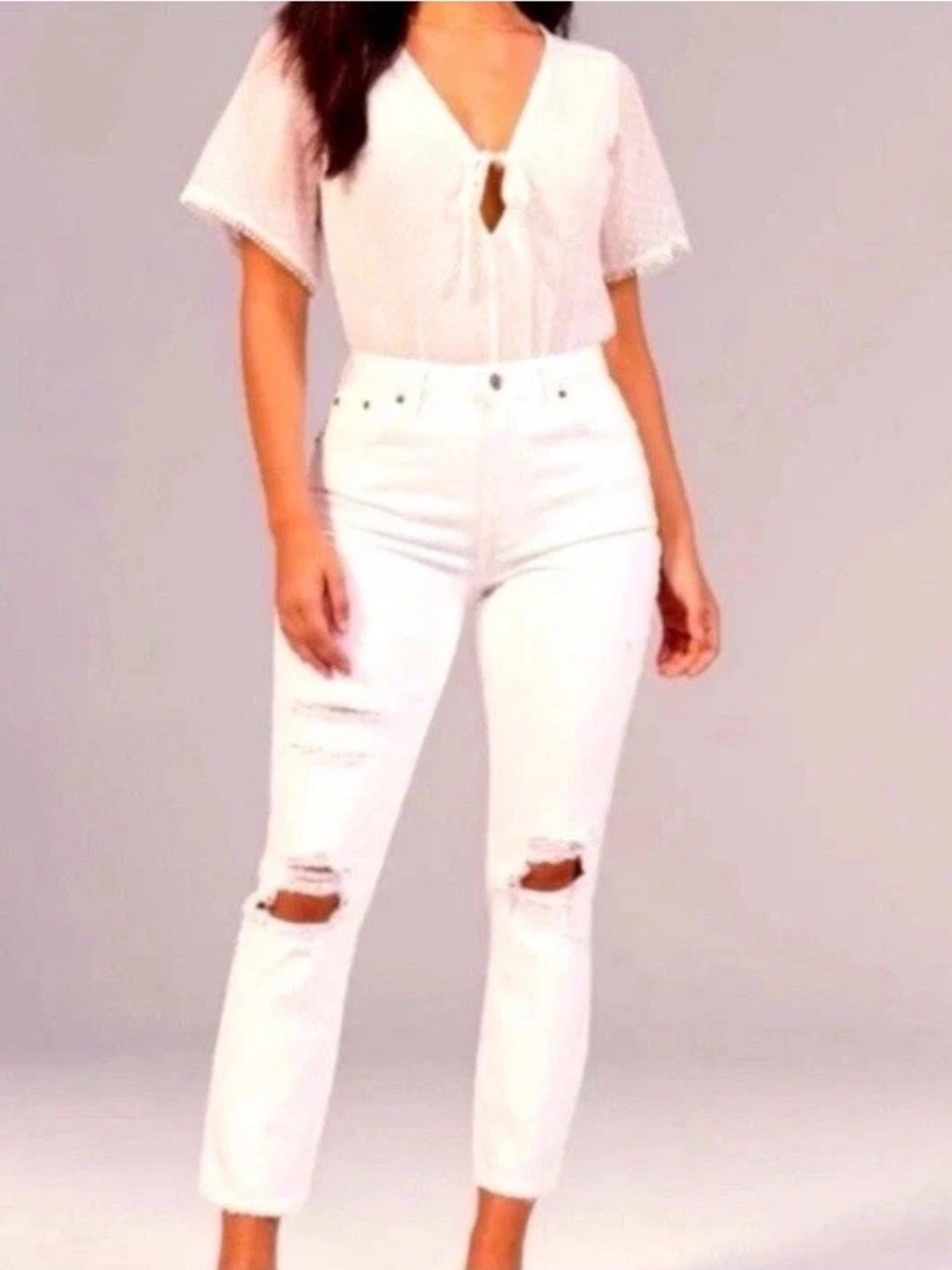 Abercrombie and Fitch | Annie High Rise Girlfriend Size 31 White Jeans Pants
